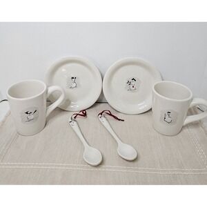 Williams Sonoma Mugs Christmas Snowman With Spoons - Set of 2